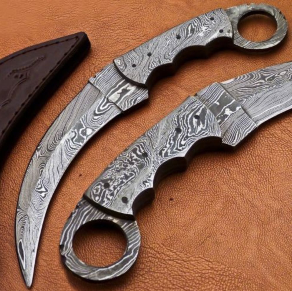Handmade damascus hunting karambit knife Double edge (comes with sheath)