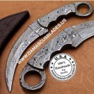 Handmade damascus hunting karambit knife Double edge (comes with sheath)