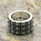 S925 Sterling Silver punk fashion ring, three rows of cross Chrome Hearts Triple Pete Punk Ring