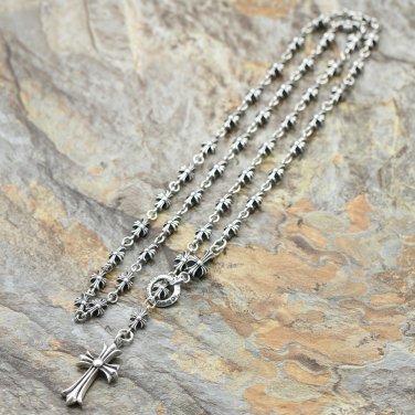 Gold Rosary Necklace Cross Tiny Chrome Hearts Style | eBay