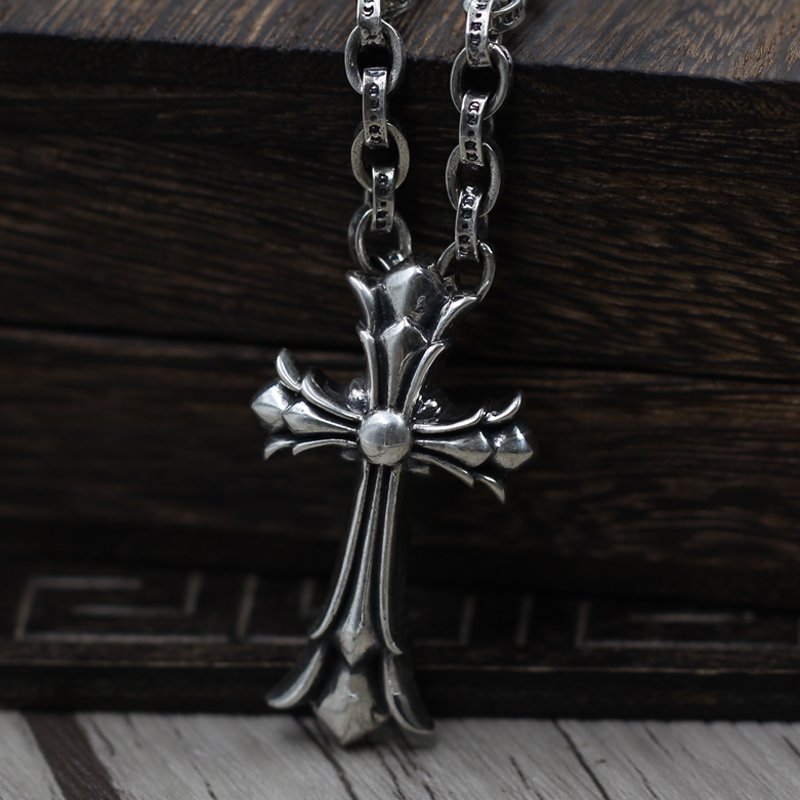 S925 Sterling Silver Retro Double Cross Pendant-Chrome Hearts Pendant