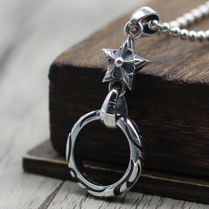 S925 Sterling Silver Retro Punk style Six angle star ring hanging glasses Pendant