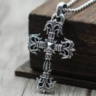 Chrome Hearts Pendant-S925 Sterling Silver Retro Punk style Flame Cross Pendant