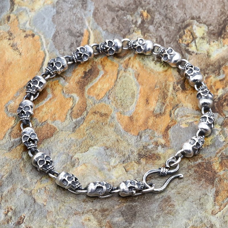 S925 Sterling Silver Rocker retro fashion style Punk Skull Bracelet
