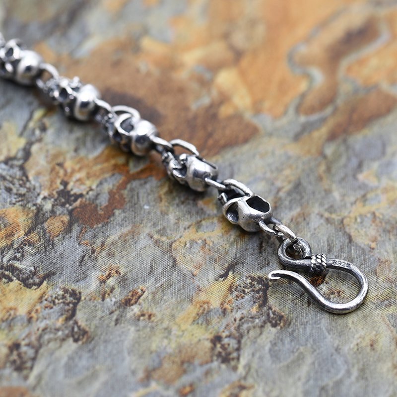 S925 Sterling Silver Rocker retro fashion style Punk Skull Bracelet