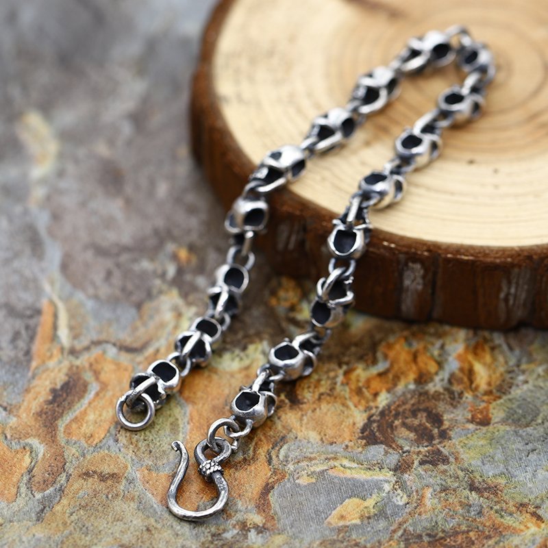 S925 Sterling Silver Rocker retro fashion style Punk Skull Bracelet