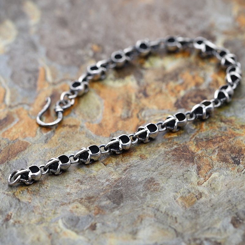 S925 Sterling Silver Rocker retro fashion style Punk Skull Bracelet