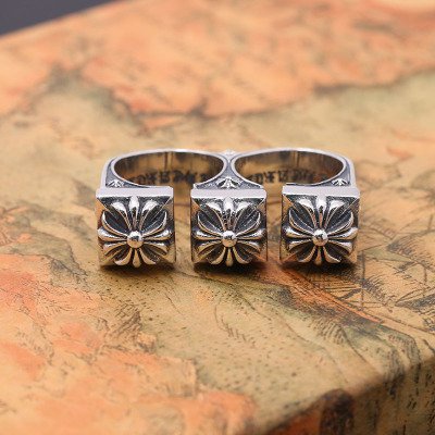 Chrome Hearts Double cross opening ring Ring S925 Sterling Silver Cross ring