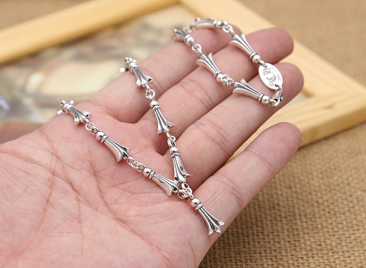 Chrome Hearts Phoenix tail feather and wave Necklace S925 Sterling Silver Cross rock Necklace
