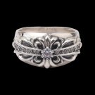 Chrome Hearts Floral cross ring with Zircon S925 Sterling Silver flower lovers rock ring