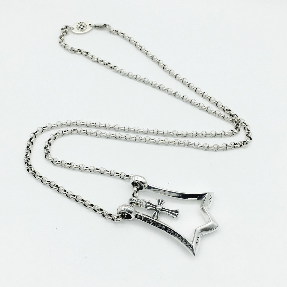 Chrome Hearts flower-de-luce Pendant Necklace S925 Sterling Silver Cross rock Necklace