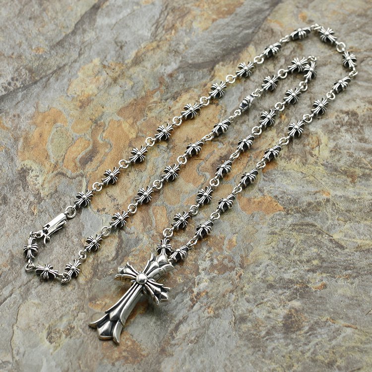 Chrome Hearts Double Cross Pendant Necklace S925 Sterling Silver Cross ...