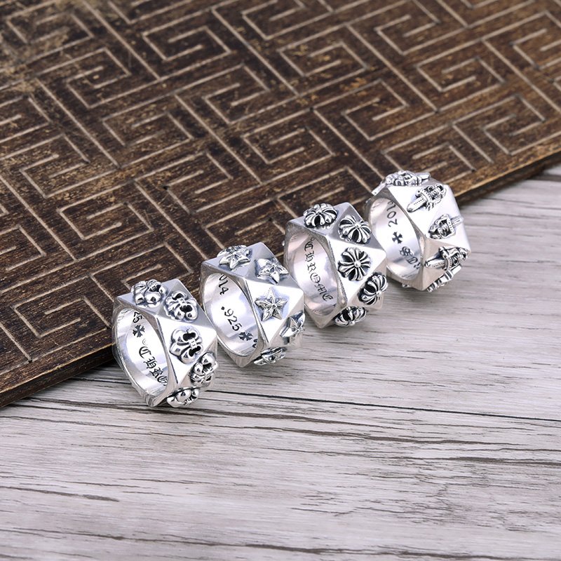 Chrome Hearts cross dagger Five-pointed star ring S925 Sterling Silver punk ring hand made ring.