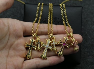 Fashion New Double Cross Pendant Gold Plated 24k Necklace S925 Sterling Silver Cross Rock Necklace