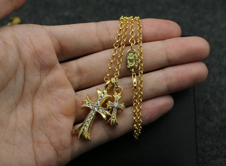 Chrome Hearts Double Cross Pendant Gold Plated 24k Necklace S925 Sterling Silver Cross Rock Necklace