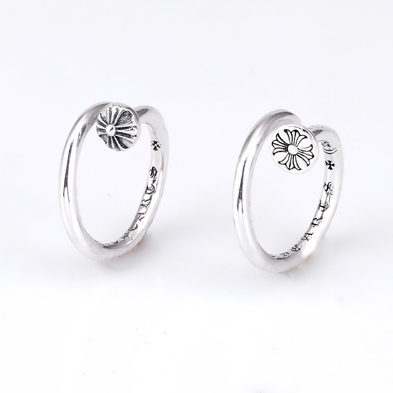 Chrome Hearts S925 Sterling Silver XBall CH ring, lovers Cross rock ring