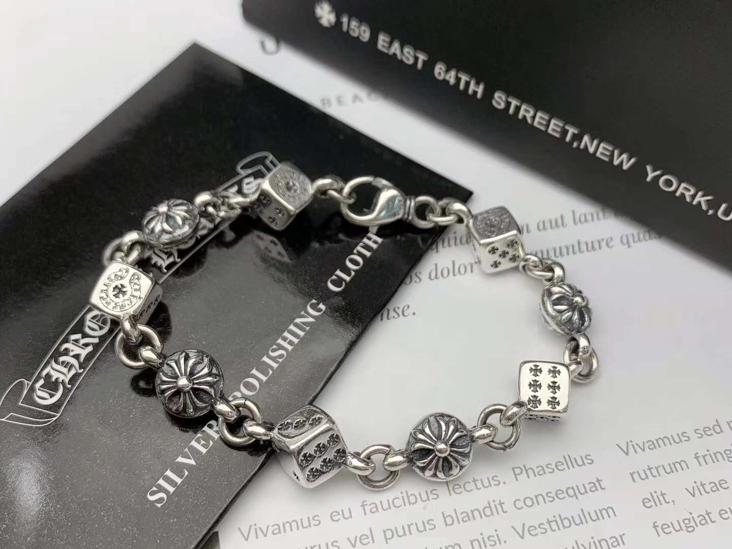 Chrome Hearts Dice cross bracelet S925 Sterling Silver Punk retro