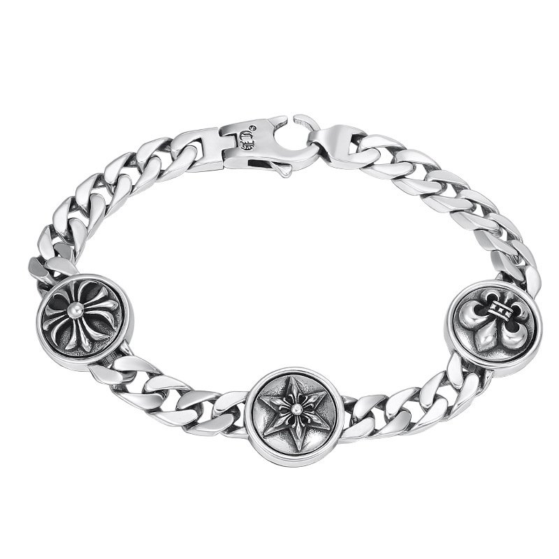 Chrome Hearts Cross Hexagonal star anchor flip Bracelet S925 Sterling Silver Rock retro Bracelet