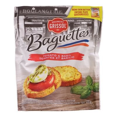GRISSOL Baguettes Tomato and basil toasted snack bread 3 x 120g bags ...