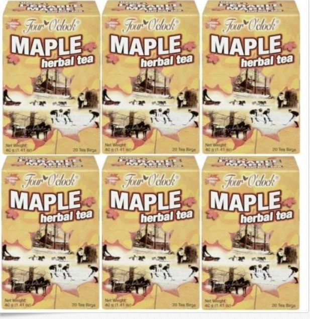 Four O'clock, Maple T Herbal Tea. Pack of 6 Boxes, 120 Tea bags from Canada