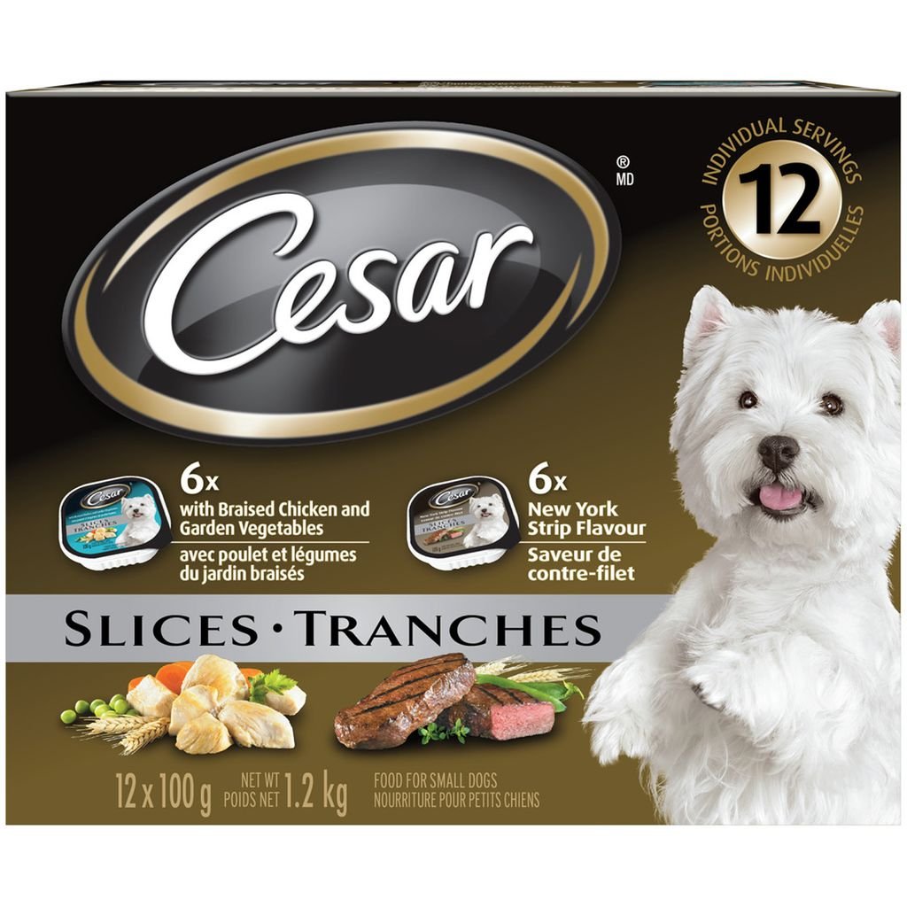 Cesar Dog Food SLICES: 12 WITH BRAISED CHICKEN VEGETABLES AND 12 NEW