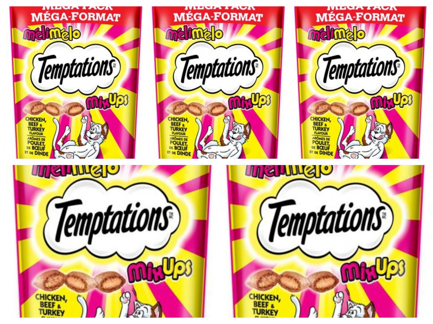 Temptations Chicken, Beef & Turkey Flavour Soft & Crunchy MixUps  - 180g X 5=900g