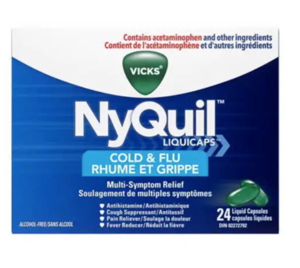 Vicks NyQuil Cold & Flu Liquid Capsules (24 Liquid Caps) FROM CANADA