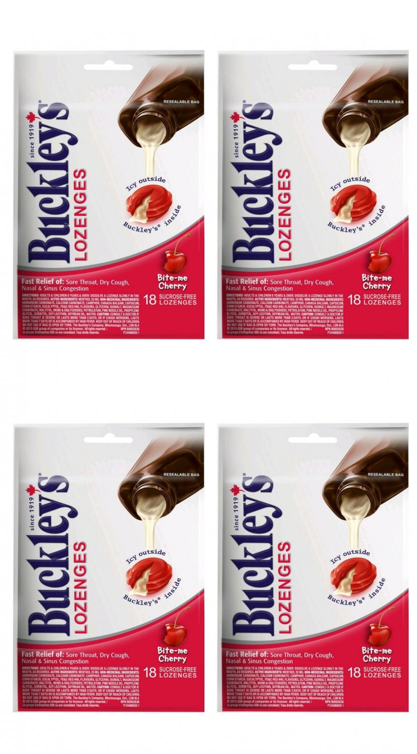 4 PACK Buckley's Lozenges Bite-Me Cherry From Canada