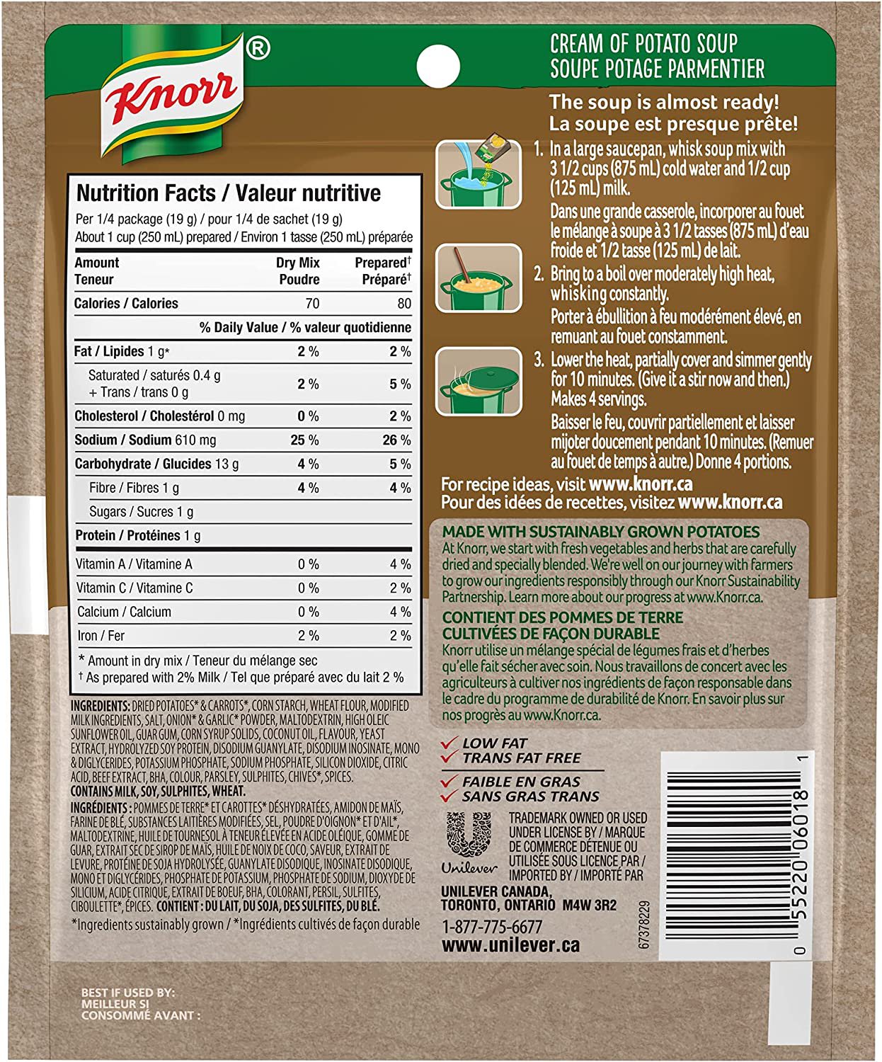 12 X Packs Knorr Cream of Potato, Soup Mix74 g Each (parmentier) Free