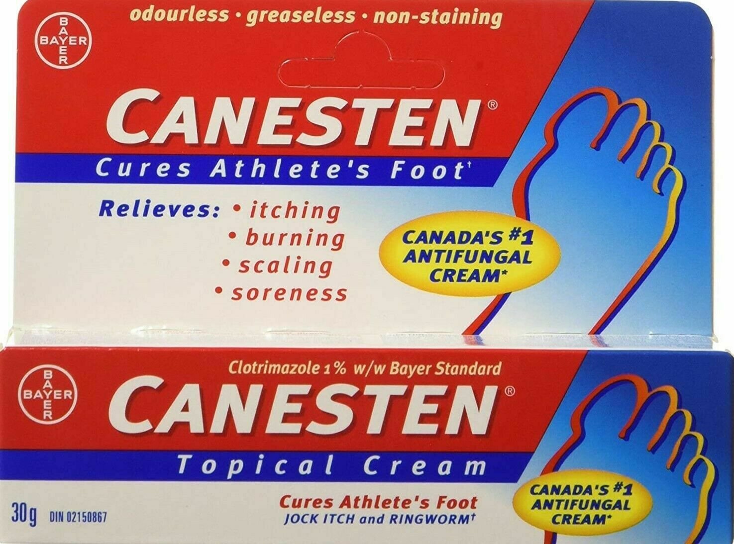 Canesten Topical Cream for Athlete’s Foot Jock Itch Ringworm 30g From