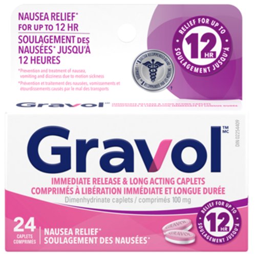 Gravol Immediate Release & Long Acting Caplets 100 mg 24 capsules-From Canada