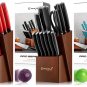 German Steel Emojoy 15 Piece Kitchen Knife Set Red-Black or Blue- Handle with Block Wooden