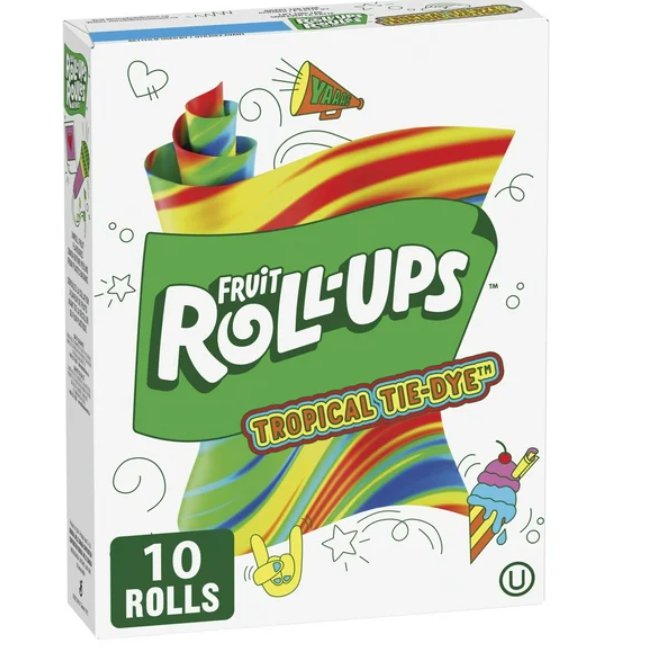 Fruit Roll-Ups Fruit Flavoured Snacks, Tropical TiDye, Gluten Free, 10 ct, 10 rolls, 141 g