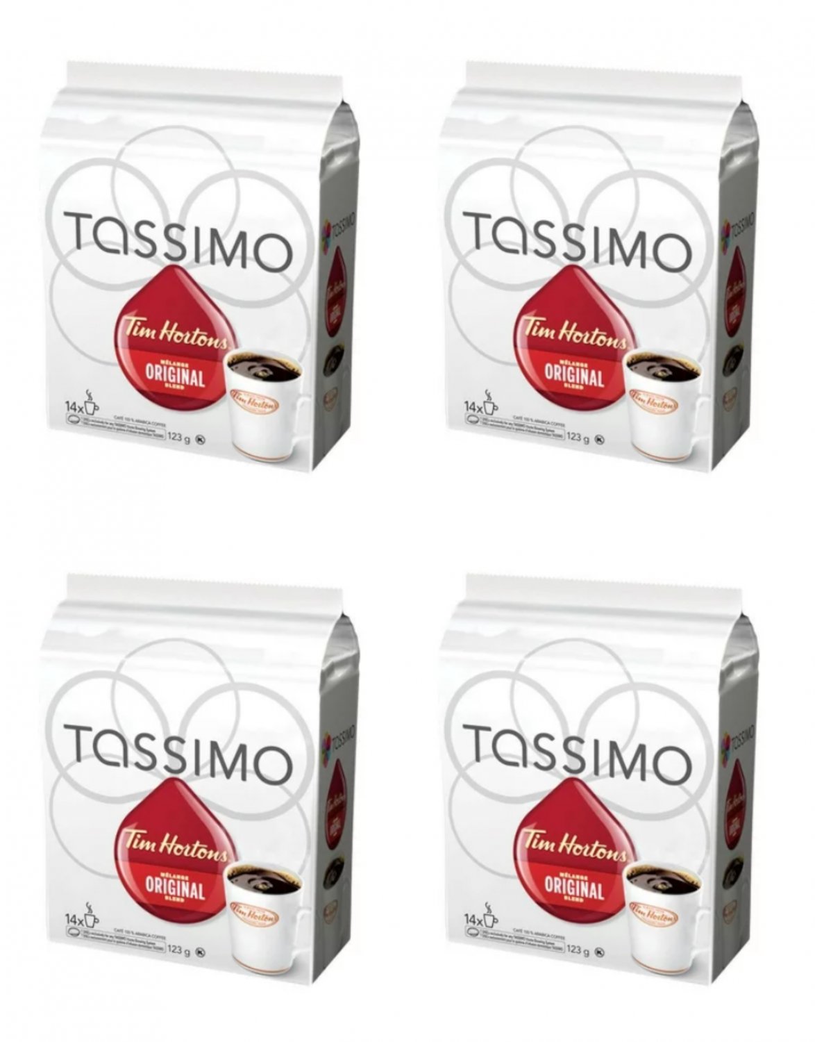 Tim Hortons Tassimo Single Serve Decaf Coffee 4 Boxes of 14 Discs x 4 from Canada