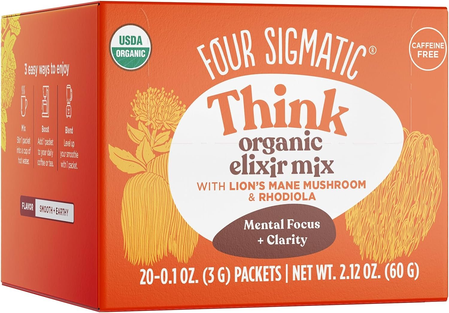 Four Sigmatic Think Organic Elixir Mix Instant Mushroom Coffee - 20 X 3 gram Pack From canada