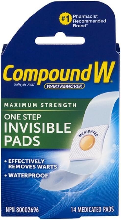 Compound W Wart Remover, Maximum Stength 14 One Step Invisible Medicated Pads