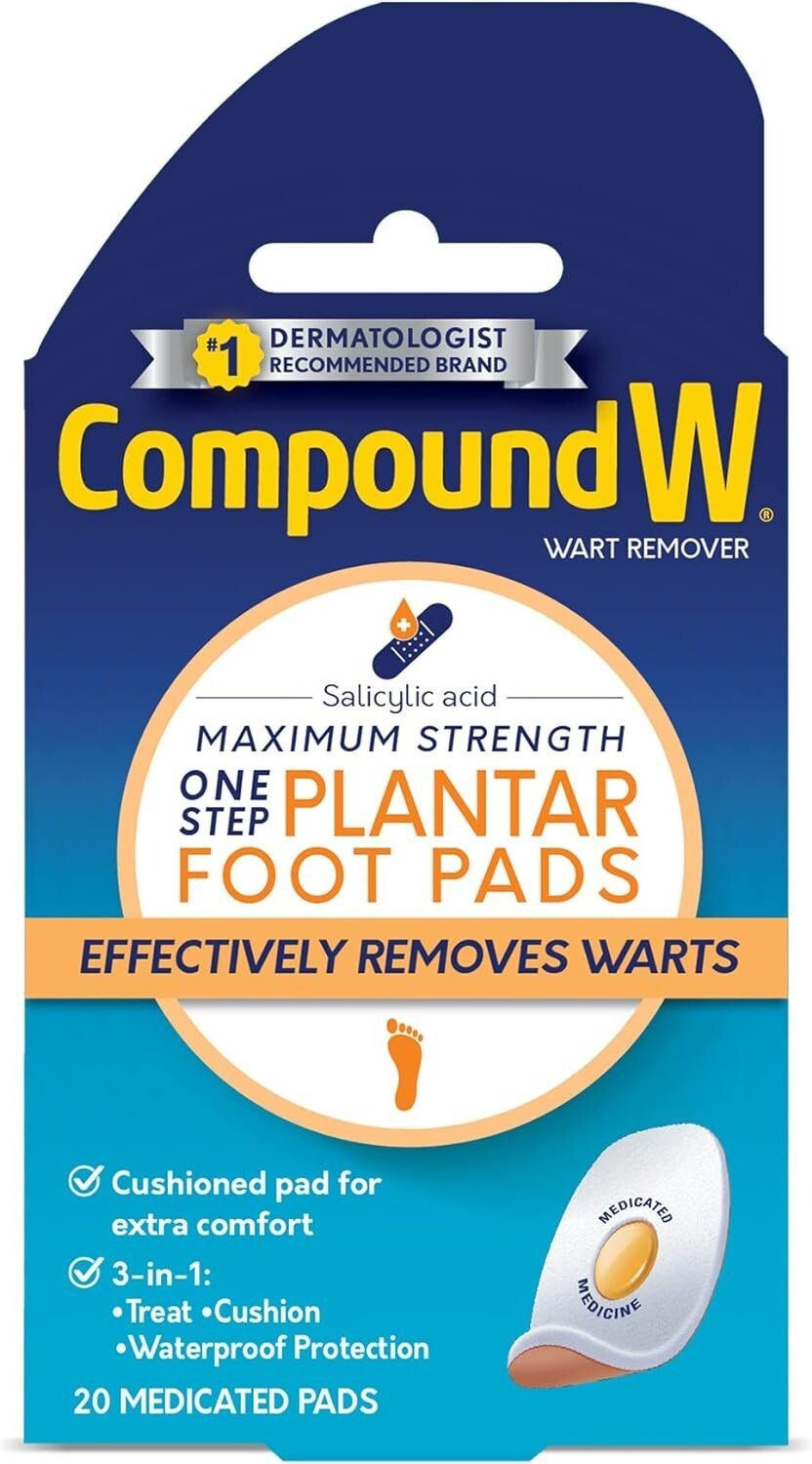 Compound W Wart Remover, Maximum Strength, 20 One Step Pads for Feet