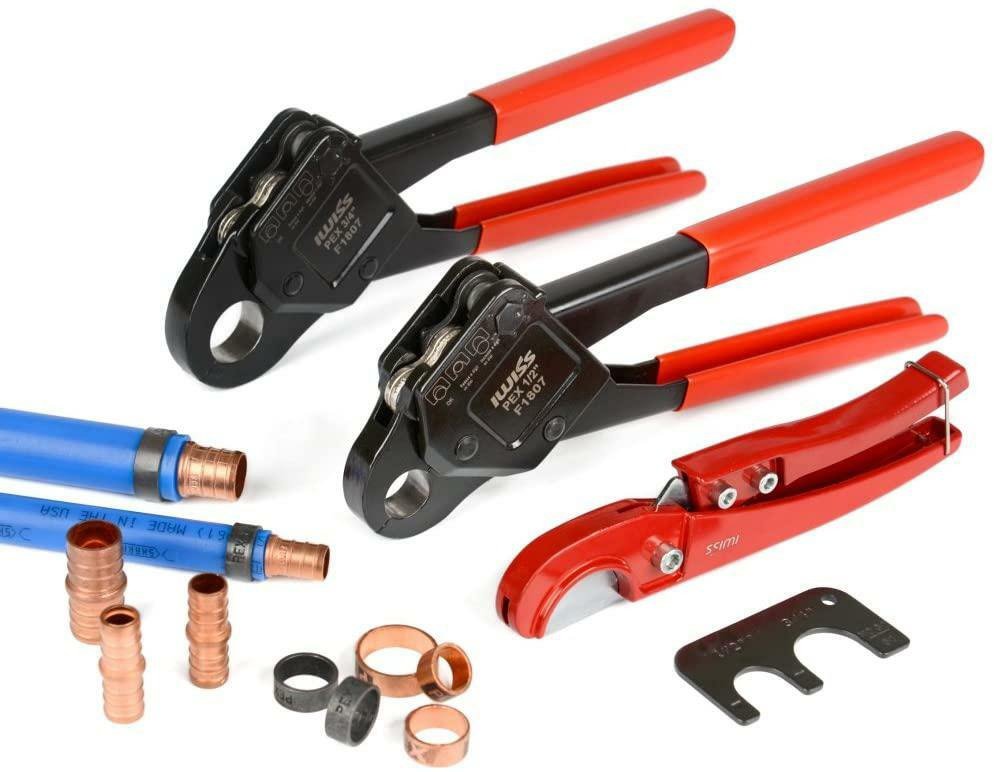 IWISS Combo Angle Head PEX Pipe Crimping Tool Kits Used for 1/2"  3/4" Pex Crim