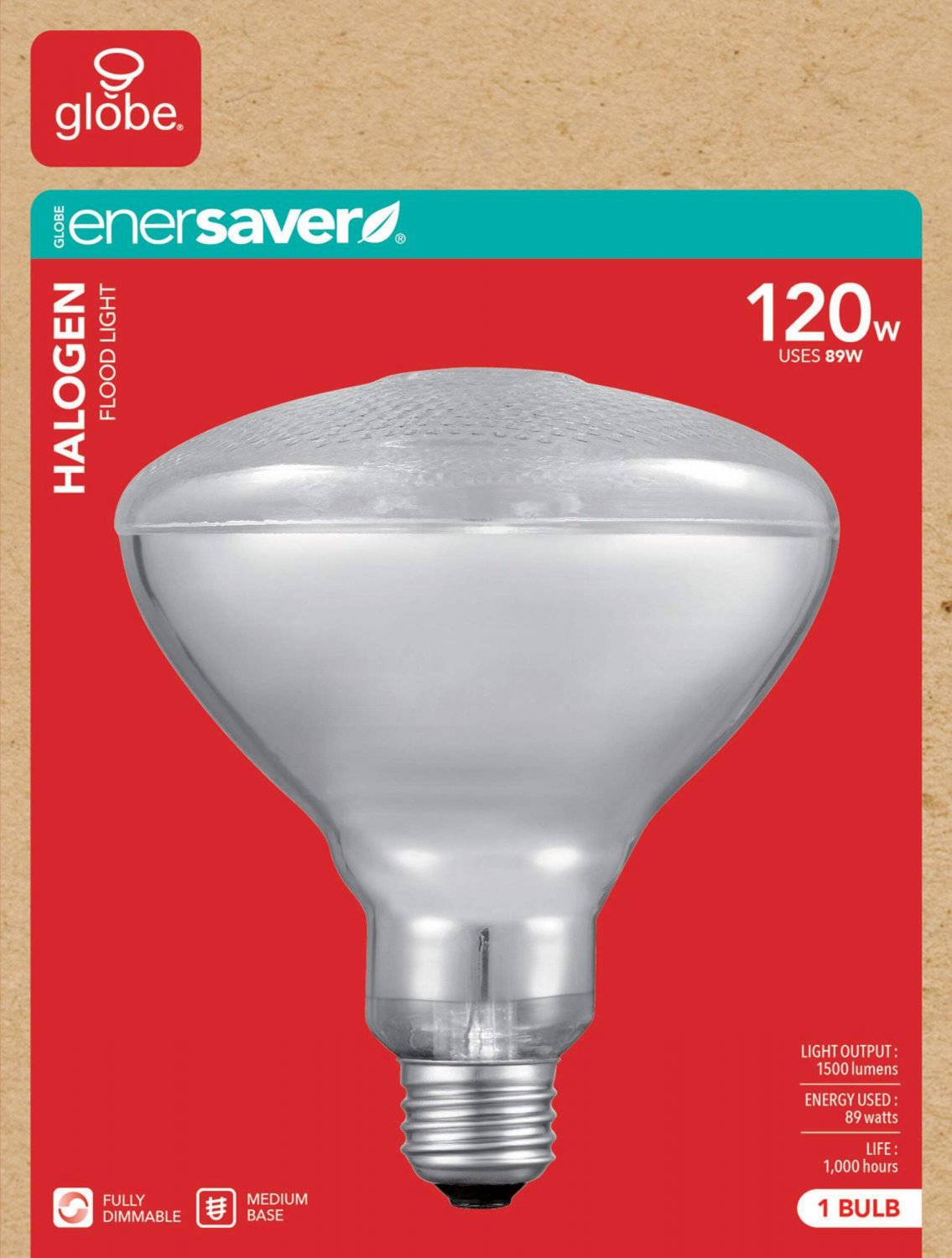 Base Dimmable Halogen Flood Light Bulb, 2700K, 1500 Lumens, Soft White, 120W CTI