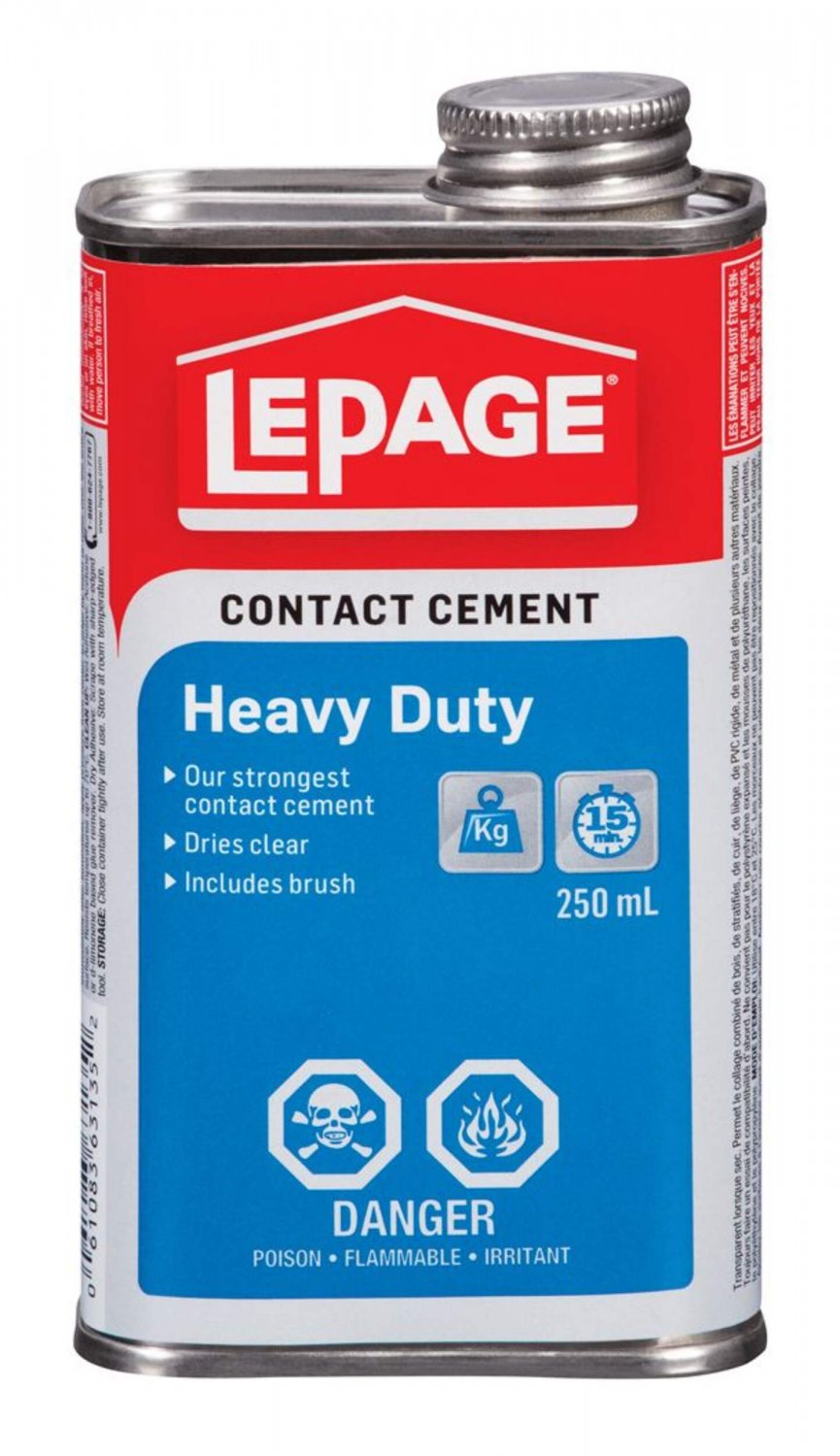 LePage Heavy Duty Multi-Purpose Contact Cement Adhesive Glue with Brush, Dries Clear, 250-mL