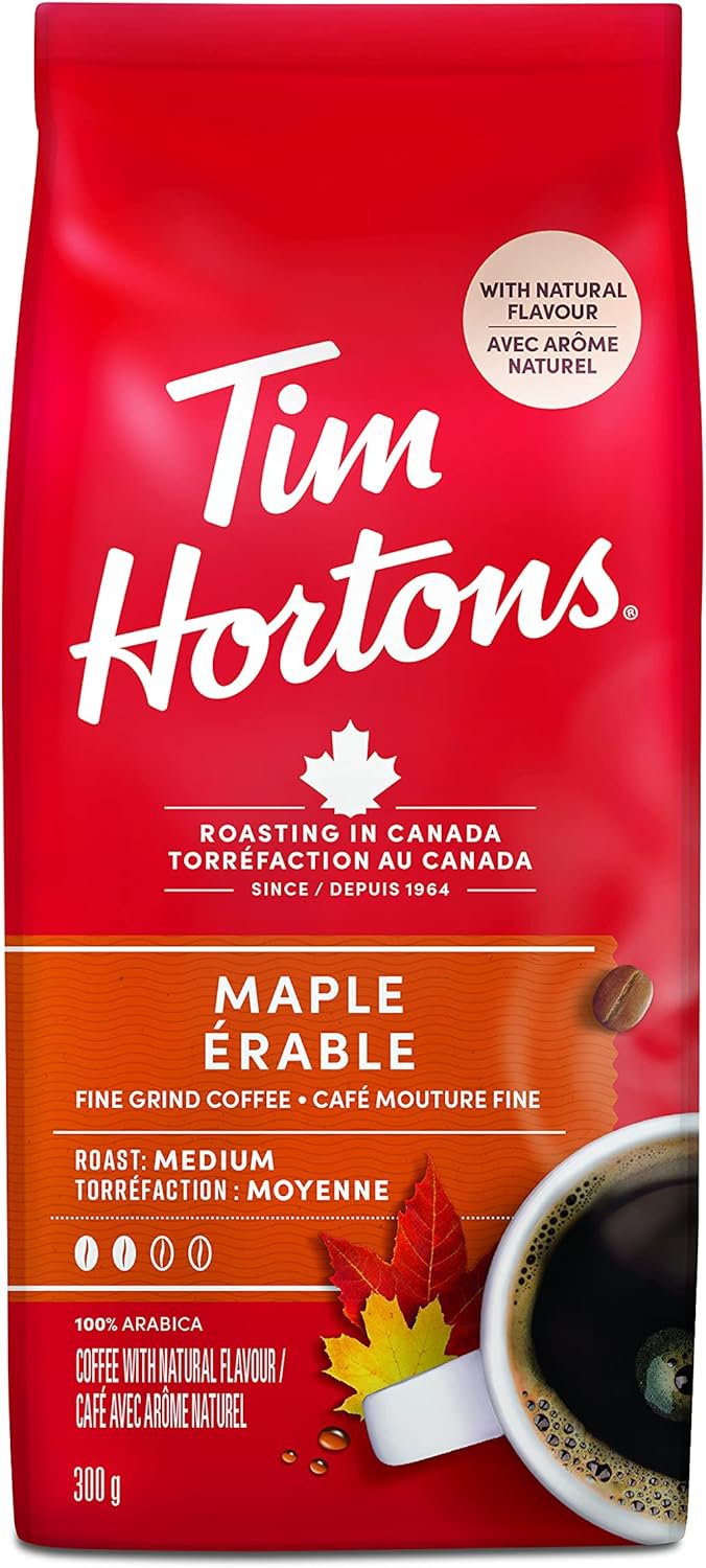 Tim Hortons Maple, Fine Grind Coffee, Medium Roast, 300g Bag