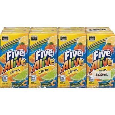 Five Alive Citrus Juice Boxes 8 Pack 200ml Each Fruit Drink Refreshing Beverage Kids Lunch