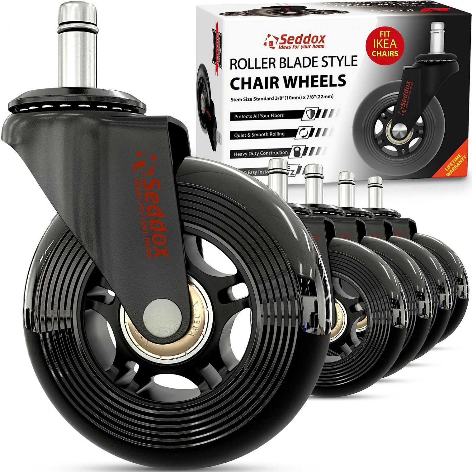 Office Chair Wheels Replacement Set 10mm Stem &acirc;�� Fits IKEA Chairs.