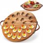 Acacia Wood Deviled Egg Platter 24 Holes Round Serving Tray with Handles