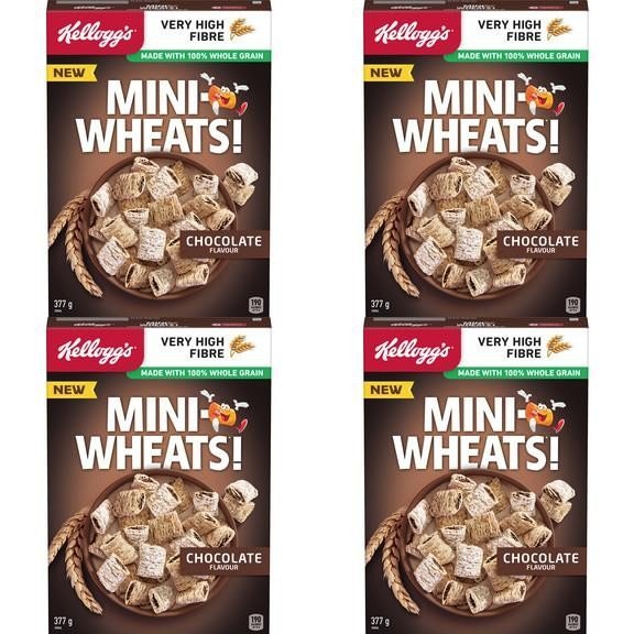 Kellogg's Mini-Wheats Chocolate Cereal 377g 4 Pack Whole Grain Breakfast
