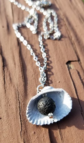 Shell aromatherapy lava rock necklace