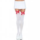 Leg Avenue Nylon Thigh Highs With Bow White / Red