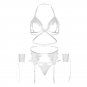 Four Pieces Set Bra, G-string, Garter Belt and Wrist Cuffs One Size, White