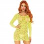Leg Avenue Crochet Lace Long Sleeve Mini Dress Neon One Size