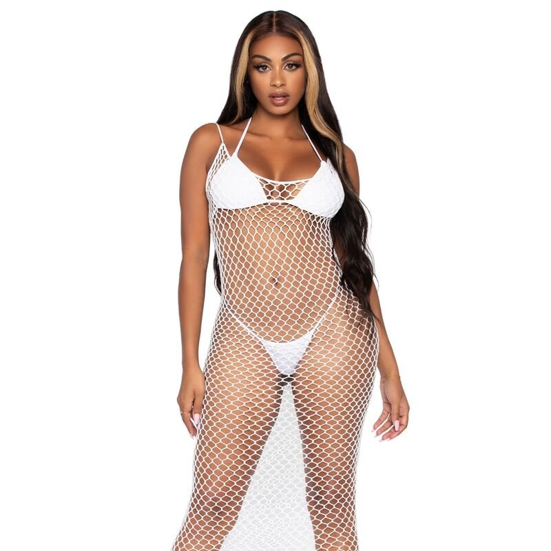 Leg Avenue Woven Twist Net Maxi Dress One Size White